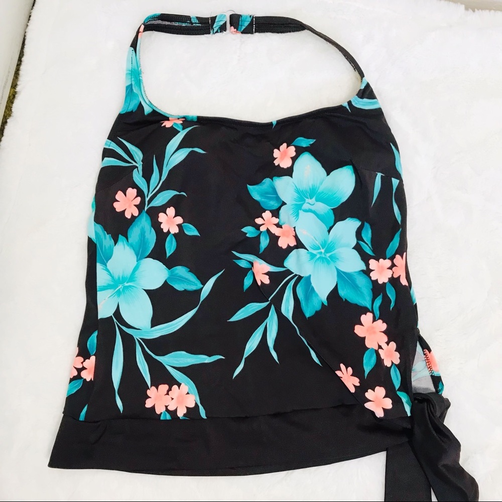 La Cabana Brown Hawaiian Floral Print Tankini Halter Swim Top 8